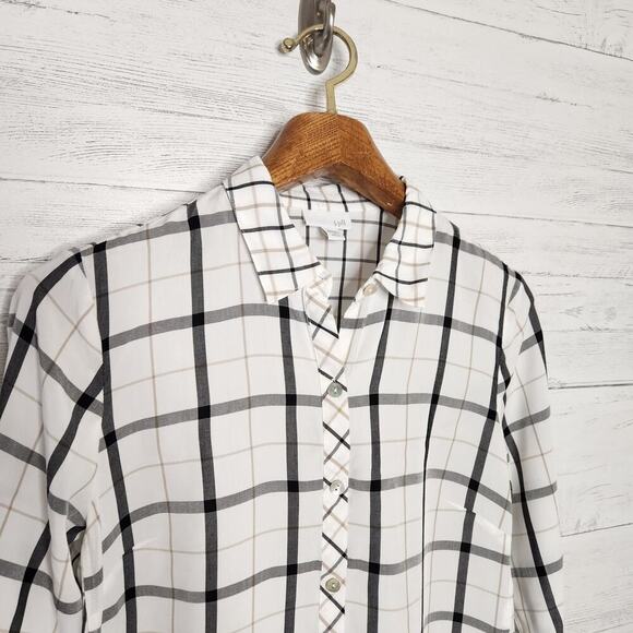 J. Jill Black & White Plaid Longsleeve Button Down Small Petite - Picture 2 of 12